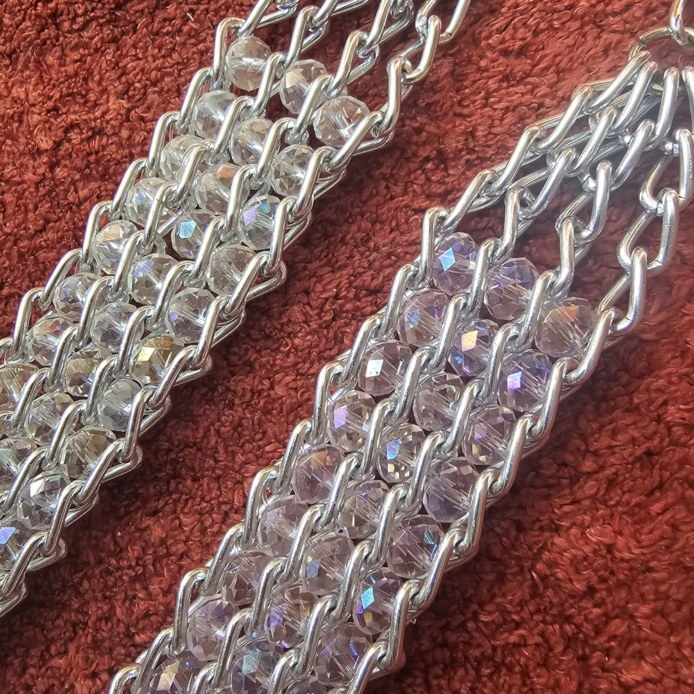 Two Silver Colored Beaded Bracelets Chain Style